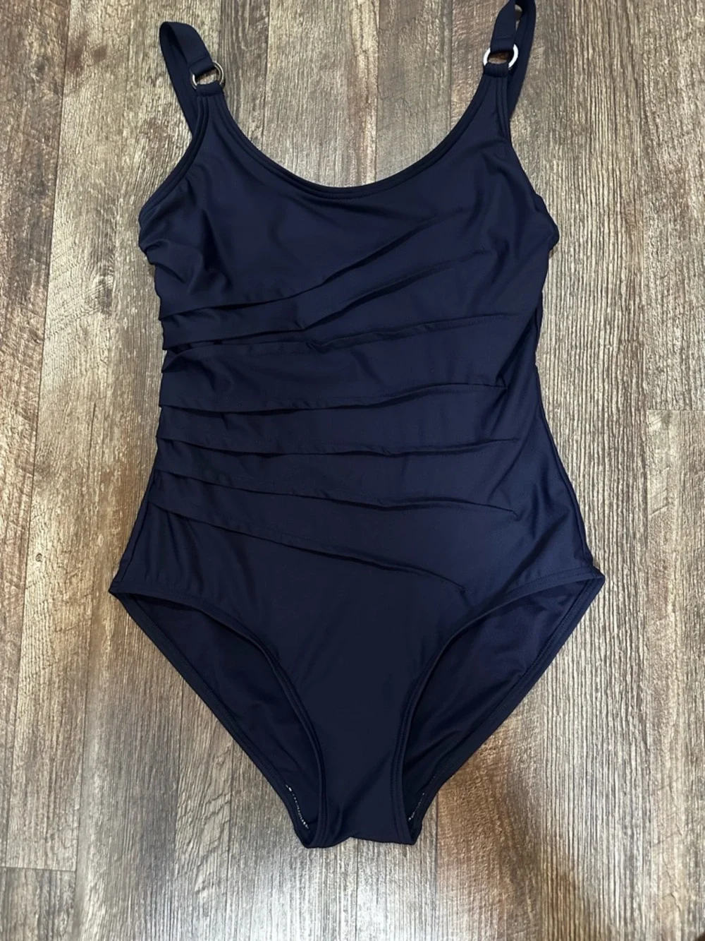 DKNY Dark Navy Ruched One-Piece Swimsuit - Picture 2 of 8